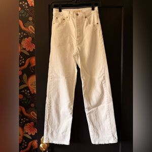 Levis Women's Ribcage Straight Ankle Button Fly Premium Denim Size 26 White Long